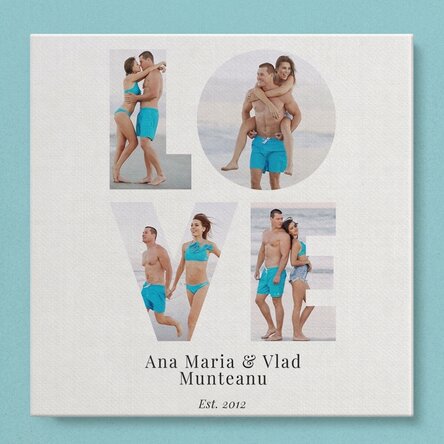 Personalised canvas print with 4 photos and text - LOVE