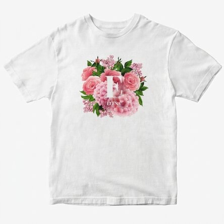 Katoenen T-shirt met initialen en naam - Lentebloemen