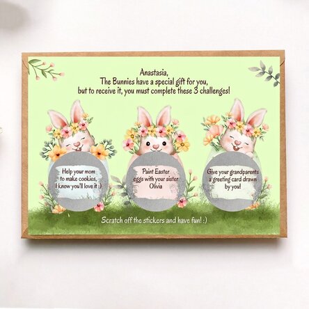 Personalised scratch card with Easter message - The Easter Bunny's Challenges