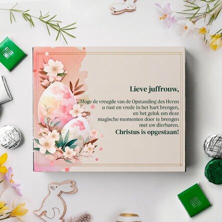 Gepersonaliseerd bonbonnière met een boodschap voor de juf – Fijne Pasen!
