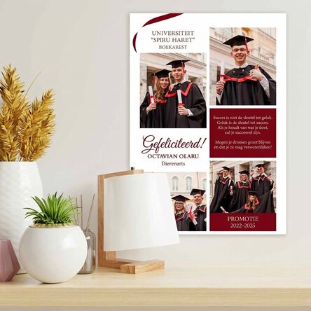 Gepersonaliseerde poster met 4 foto's en een boodschap - Afstuderen