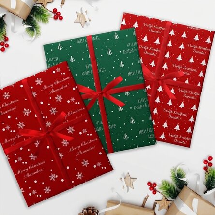Gepersonaliseerd cadeaupapier met kersttekst
