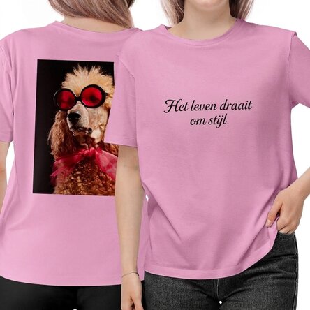 Katoenen T-shirt met tekst en foto aan de voor- en achterkant