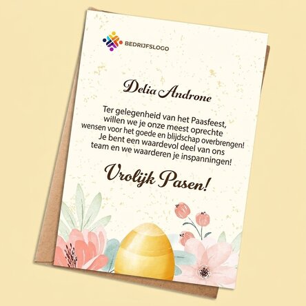 Gepersonaliseerde kaart met logo en paasboodschap - Floral