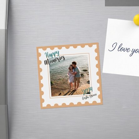 10x10 magnet personalised with a photo and text - Happy Memories