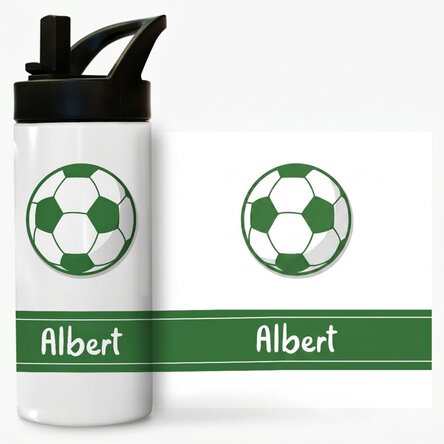 Thermos flask with handle and straw, personalised with name - Football