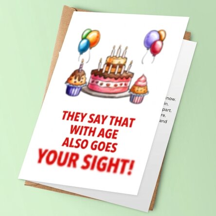 Personalised greeting card with text - With age, eyesight fades