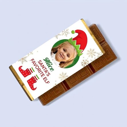 Mini chocolate bar personalised with a photo and message - Favourite Elf