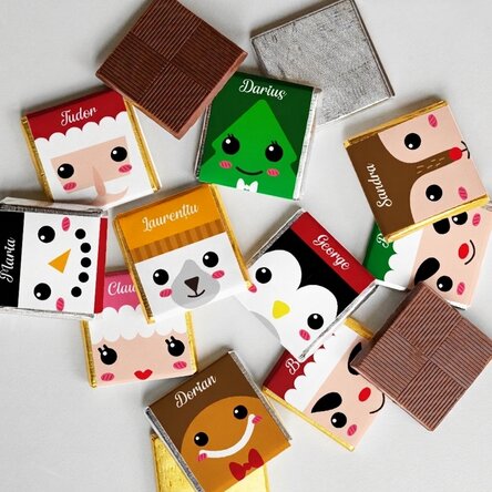 Set van 10 gepersonaliseerde minichocolade met naam - Kerstfiguren