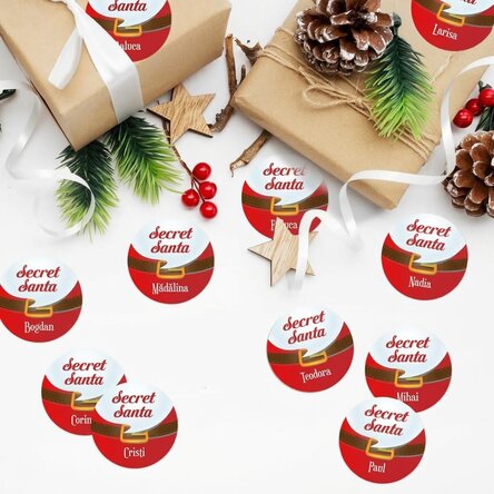 Set of 12 stickers (self-adhesive labels) personalised with message - Secret Santa