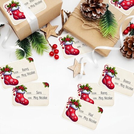 Set van 8 gepersonaliseerde stickers (zelfklevende etiketten) – Met vriendelijke groeten, Sinterklaa