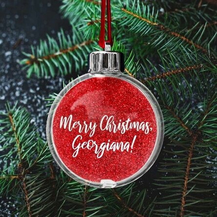 Transparent customised double-sided globe with a photo and text - Merry Christmas!