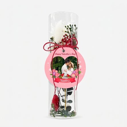 Glass ornament with preserved flowers, personalised with text and photo - Love