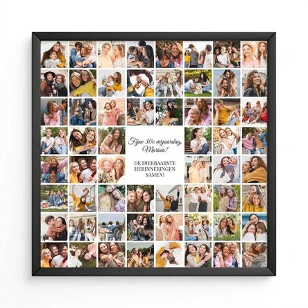 Gepersonaliseerd schilderij met 60 foto’s en een boodschap