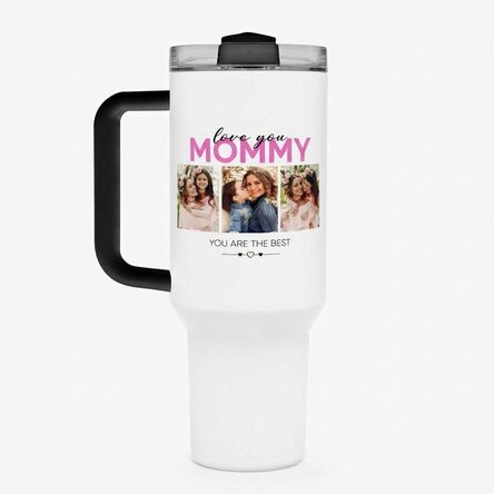 Thermosfles met handvat en rietje, gepersonaliseerd met 6 foto’s en tekst - With love