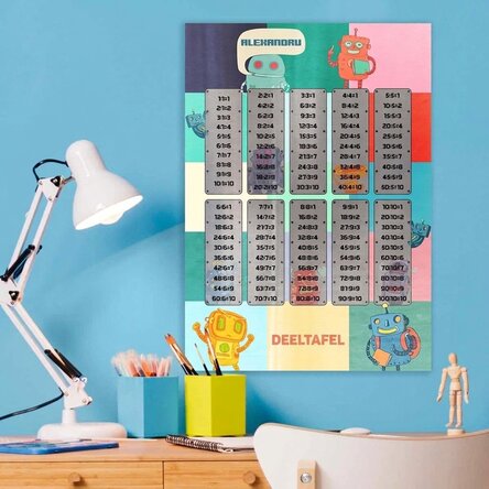 Gepersonaliseerde poster met naam en indelingstabel - Robots