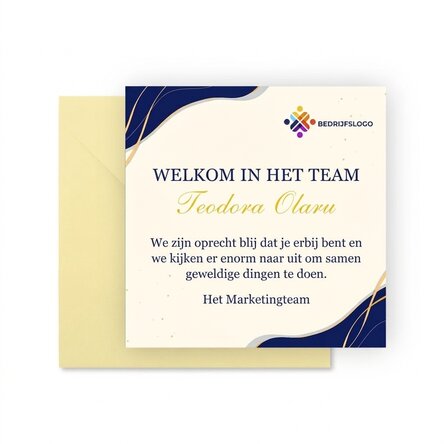 Gepersonaliseerde vierkante kaart met logo en boodschap - Welkom