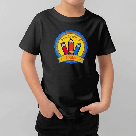 Katoenen T-shirt voor kinderen, gepersonaliseerd met tekst - School Badge