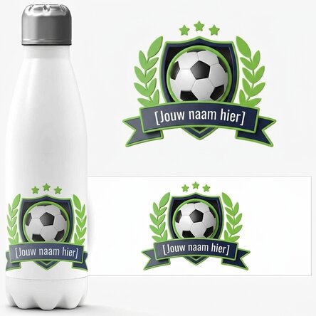 Gepersonaliseerde thermosfles met witte onderkant en tekst - Voetbal