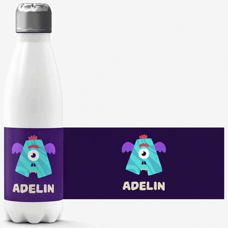 Gepersonaliseerde thermosfles met witte bodem en tekst - Monstrulet
