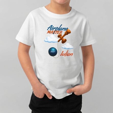 Katoenen T-shirt voor kinderen, gepersonaliseerd met tekst - Airplane Master
