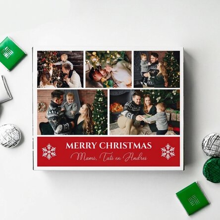 Gepersonaliseerde bonbondoos met 5 foto's en tekst - Merry Christmas!