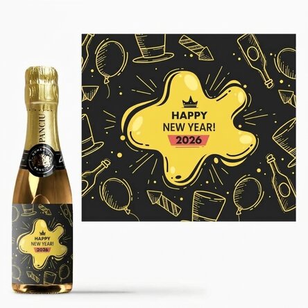 Mini-flesje mousserende wijn, gepersonaliseerd met tekst - Nieuwjaarsfeest
