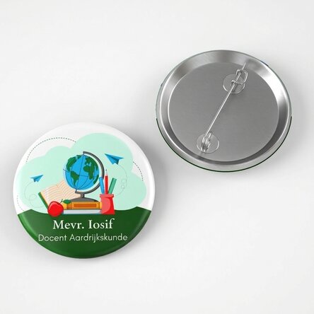 Gepersonaliseerde button met tekst - Leraar aardrijkskunde