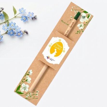 Gepersonaliseerd plantbaar potlood met logo en boodschap - Fijne Pasen
