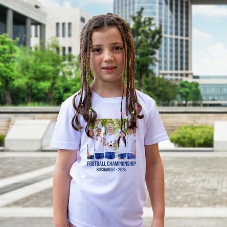 Sportshirt voor kinderen, gepersonaliseerd met een foto en tekst