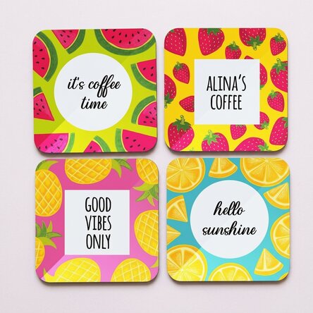 Set van 4 gepersonaliseerde onderzetters met tekst - Summer