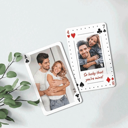 Gepersonaliseerde aluminiumkaart, voor- en achterzijde, met foto’s en een boodschap - Speelkaart