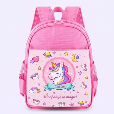 Gepersonaliseerde schooltas met tekst - Eenhoorn