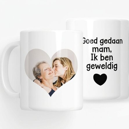 Gepersonaliseerde mok met een foto en tekst - Well done mum