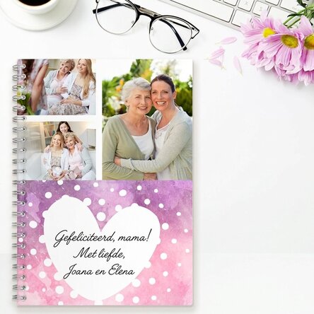 Gepersonaliseerd notitieboekje met 3 foto's en tekst