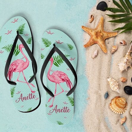 Gepersonaliseerde slippers voor kinderen met tekst - Flamingo