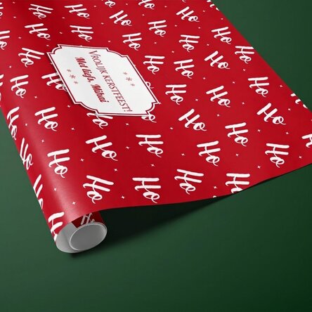 Gepersonaliseerd cadeaupapier met tekst in een kader - HoHoHo