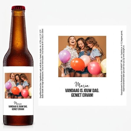 Gepersonaliseerd bier met tekst en een foto - Geluk