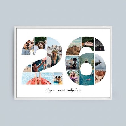 Gepersonaliseerd landschapsschilderij met 16 foto’s, model nr. 26 en tekstbericht