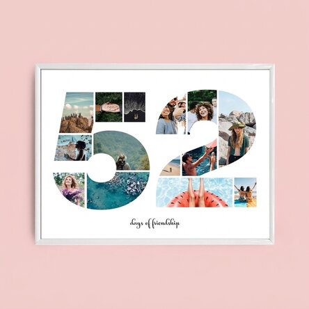 Gepersonaliseerd landschapsschilderij met 14 foto’s, model nummer 52 en tekstbericht