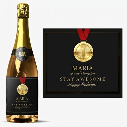 Personalised sparkling wine with text - Champion