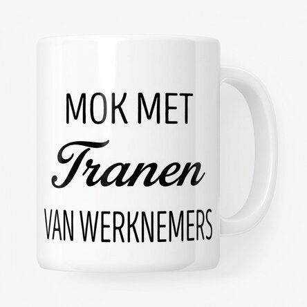 Gepersonaliseerde mok met tekst - De tranen van de medewerkers