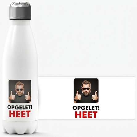 Thermosfles met witte bodem, gepersonaliseerd met een foto en tekst - Fierbinte