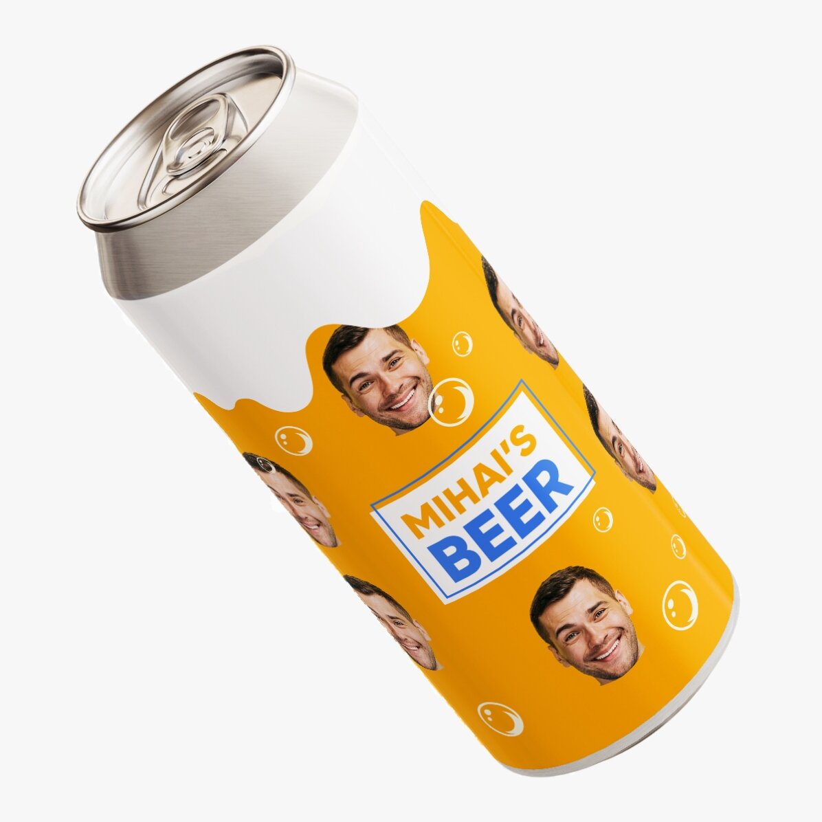 Bier in een blikje met een persoonlijke tekst en foto