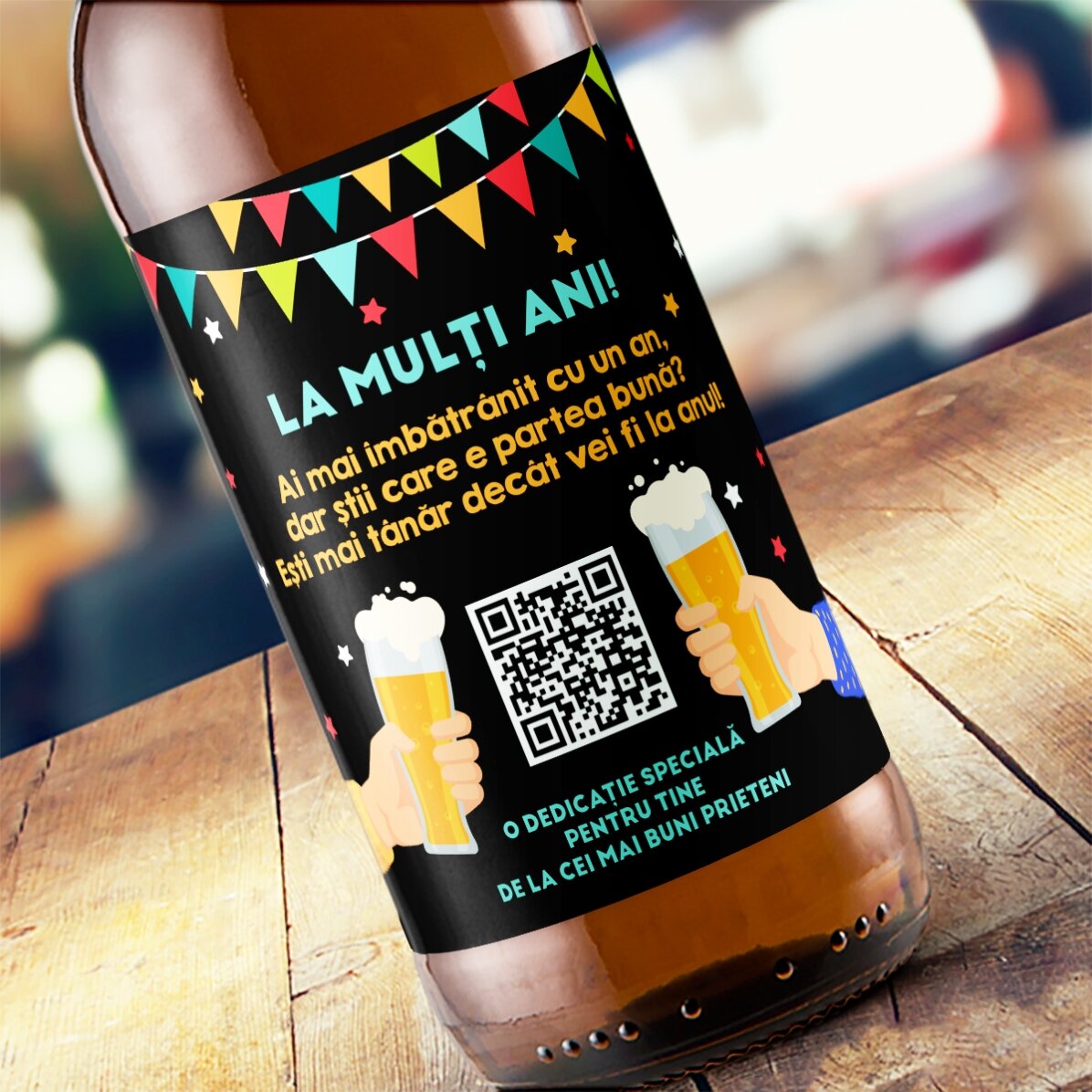 Gepersonaliseerd bier met QR-code en tekst - Happy Birthday