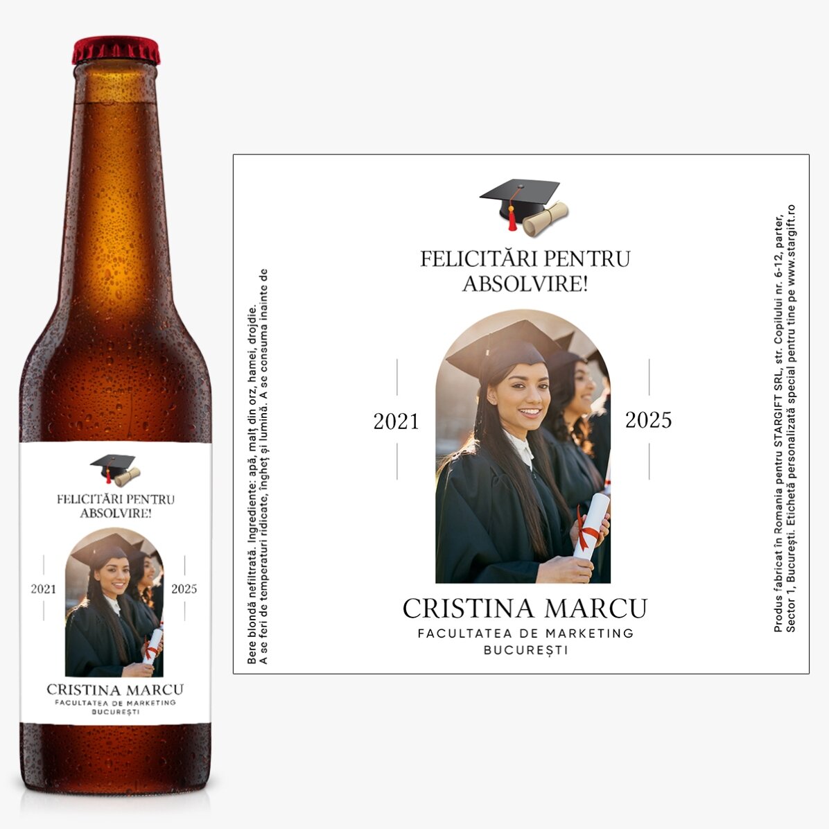 Gepersonaliseerd bier met boodschap en foto - Afstuderen