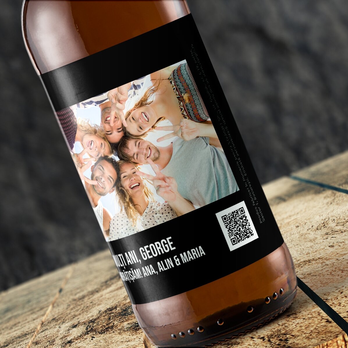 Gepersonaliseerd bier met een foto en een QR-code
