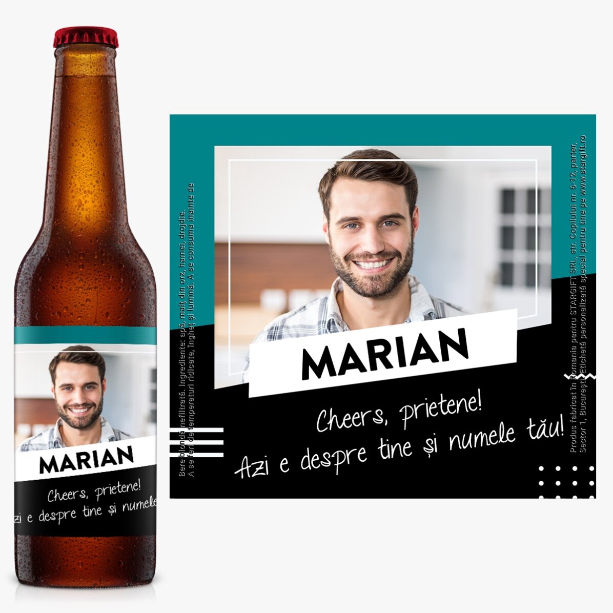 Gepersonaliseerd bier met een foto en tekst - Cheers