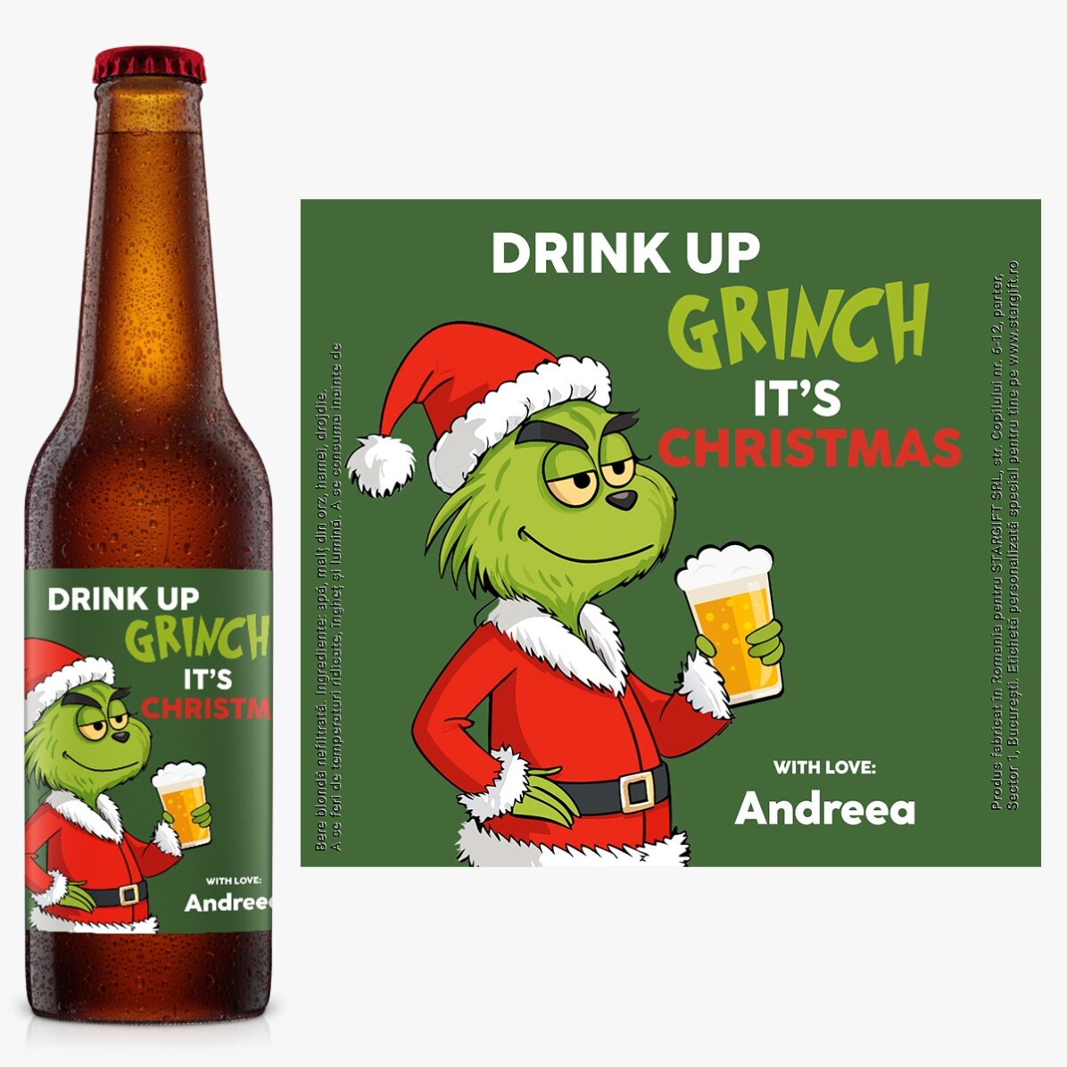 Bier met gepersonaliseerde tekst - Grinch