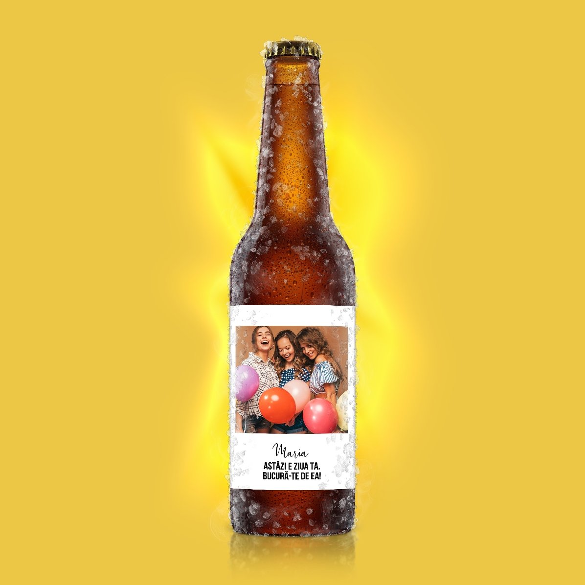 Gepersonaliseerd bier met tekst en een foto - Geluk